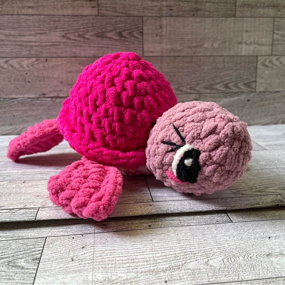 Pink and Magenta Plush Turtle Handmade Crochet Toy